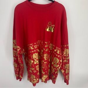 Disney Mickey and Friends Red and Gold Spirit Jersey Sweatshirt 100% Cotton XL